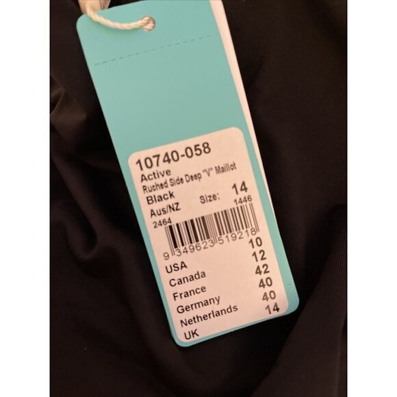 Seafolly Women's Active Black Ruched Side Deep V One Piece Swimsuit US 10 NWT - Picture 6 of 6